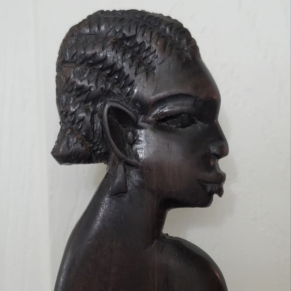 African Ebony Wood Hair Pick, Hand Carved, Vintage, 7